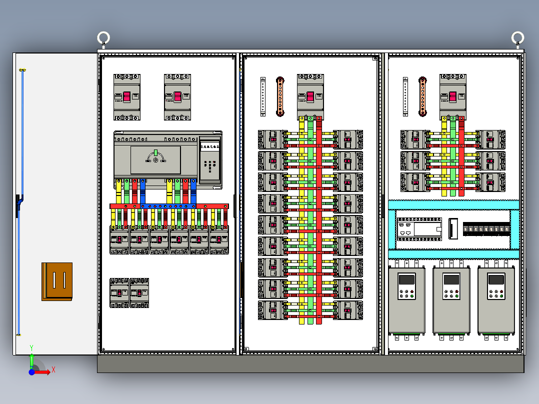 三柜组装双电源630A竖装plc软启动控制柜 55492前视图