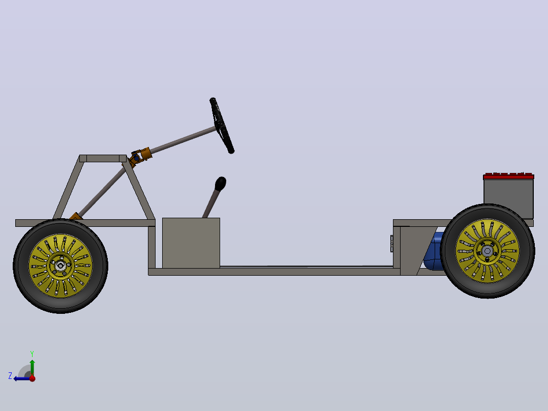 Solidworks中的汽车底盘设计右视图