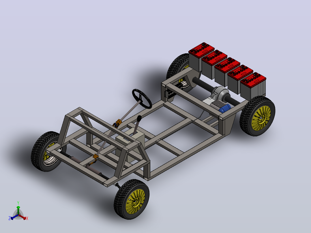 Solidworks中的汽车底盘设计正等轴测图
