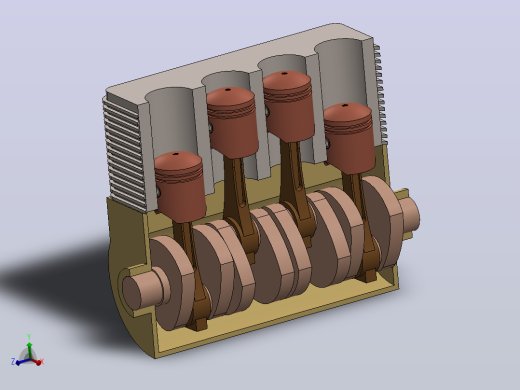 solidworks中四缸四冲程发动机的三维模型