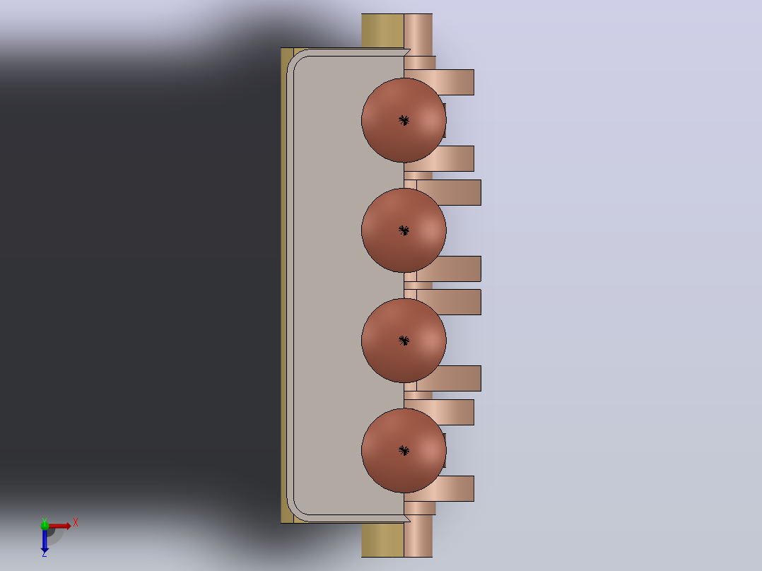 solidworks中四缸四冲程发动机的三维模型俯视图