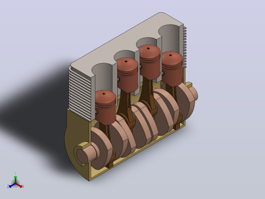 solidworks中四缸四冲程发动机的三维模型正等轴测缩略图
