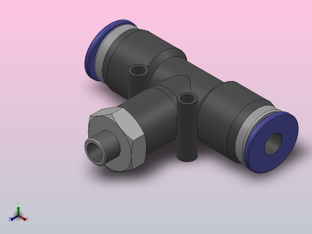 PB 螺纹正三通[PB04-M5]正等轴测图