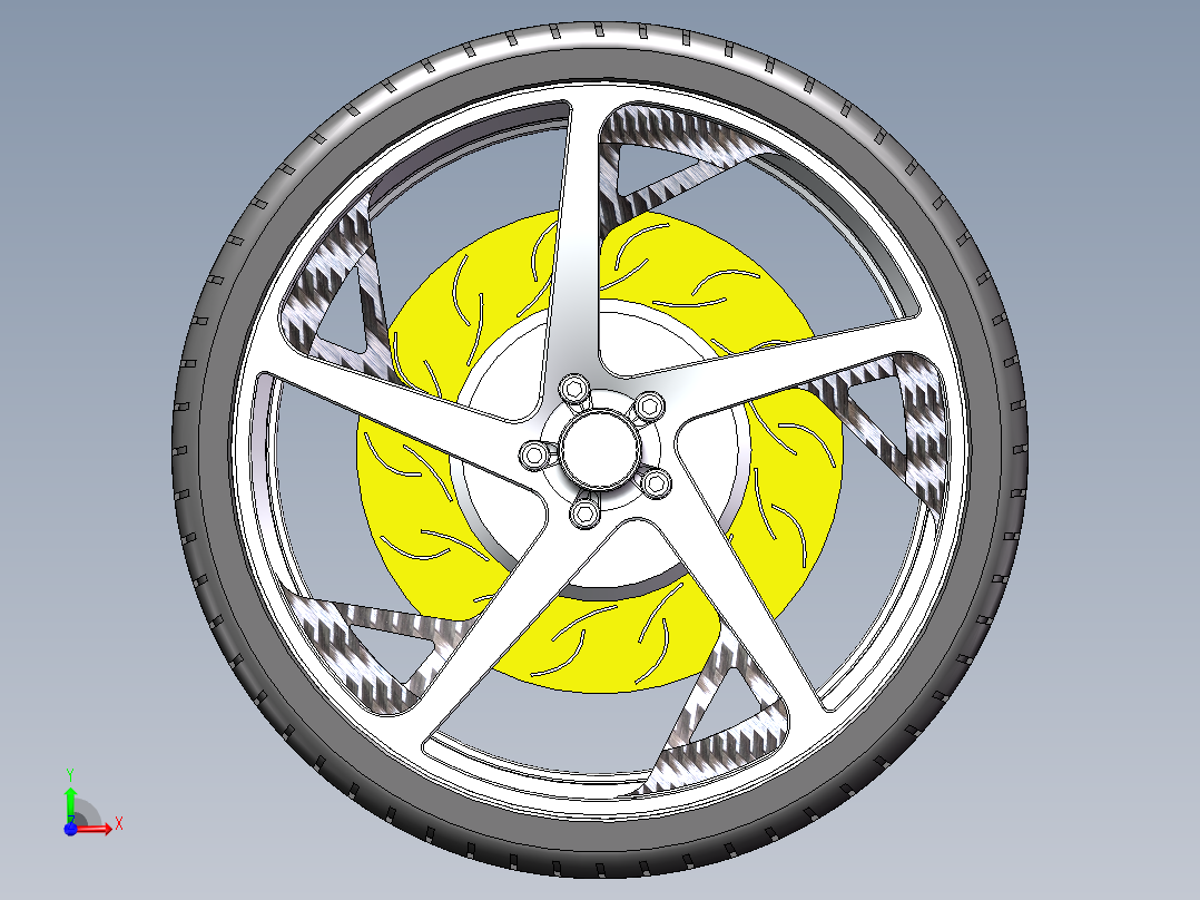 一款solidworks绘制汽车车轮带制动盘模型前视图