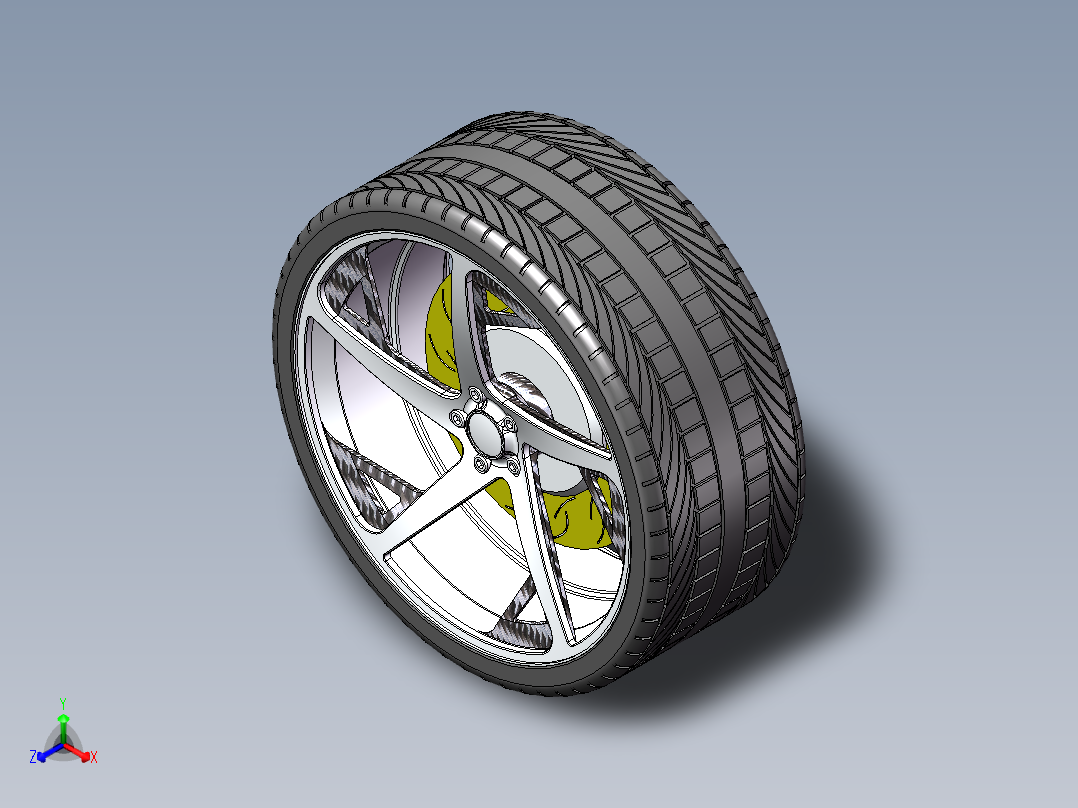 一款solidworks绘制汽车车轮带制动盘模型正等轴测图