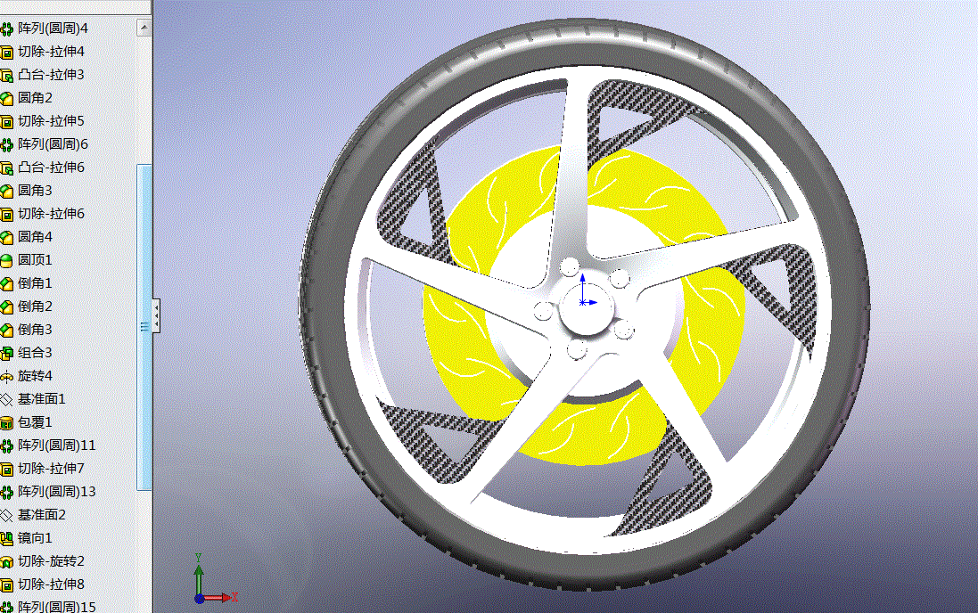 一款solidworks绘制汽车车轮带制动盘模型