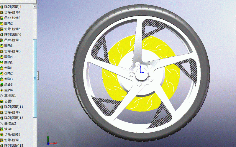 一款solidworks绘制汽车车轮带制动盘模型