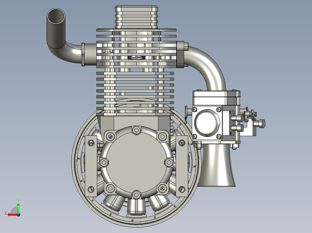 双缸四冲程风冷汽油内燃机后视图