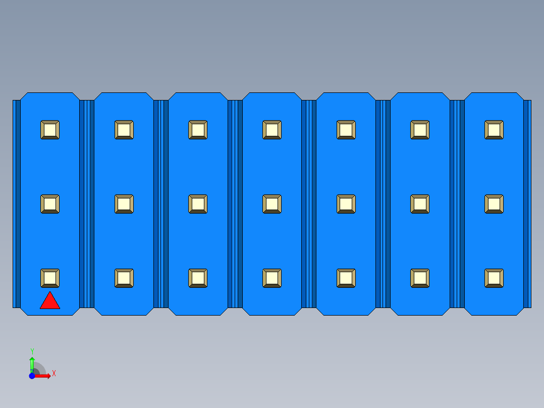 彩色公头100mil（2.54mm）系列-DS1021_blue_3x07p_100mil_Type5_rev1.0前视图