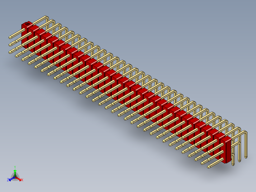 彩色公排针 100mil 2.54mm 系列-DS1022_red_3x32p_100mil_TypeD_rev1.0正等轴测图