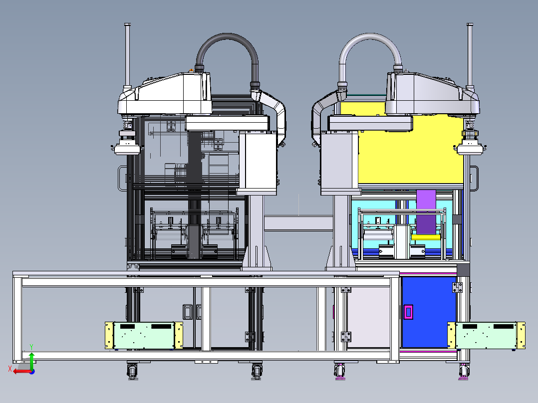 比亚迪新能源电池组装线-电芯贴膜工位sw18可编辑后视图