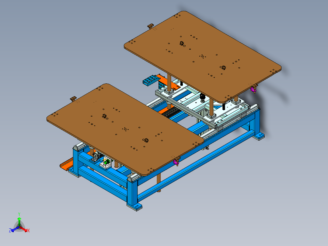 平移顶升四位置停驻专机设计正等轴测图