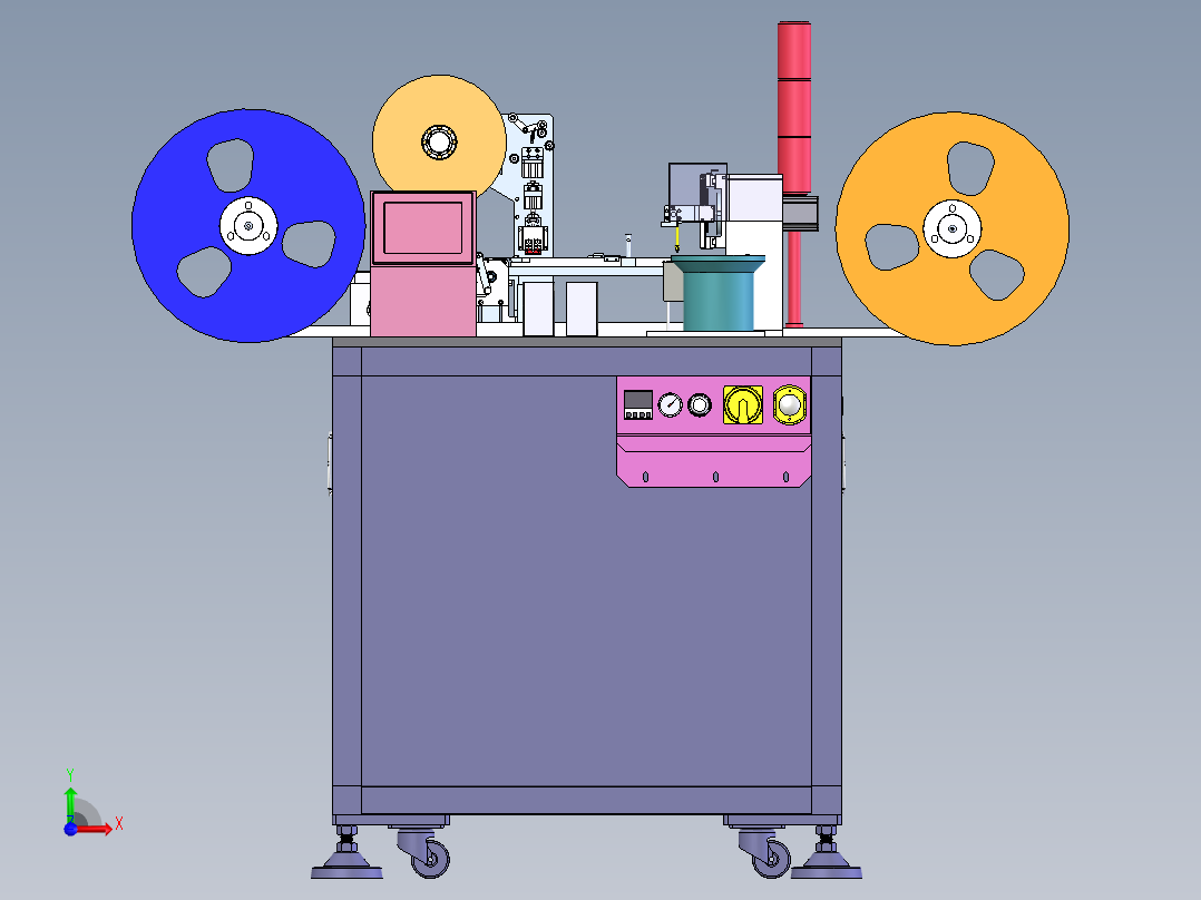高速自动编带机3D图纸 非标自动化机械3D图纸素材 机械设计图纸1前视图