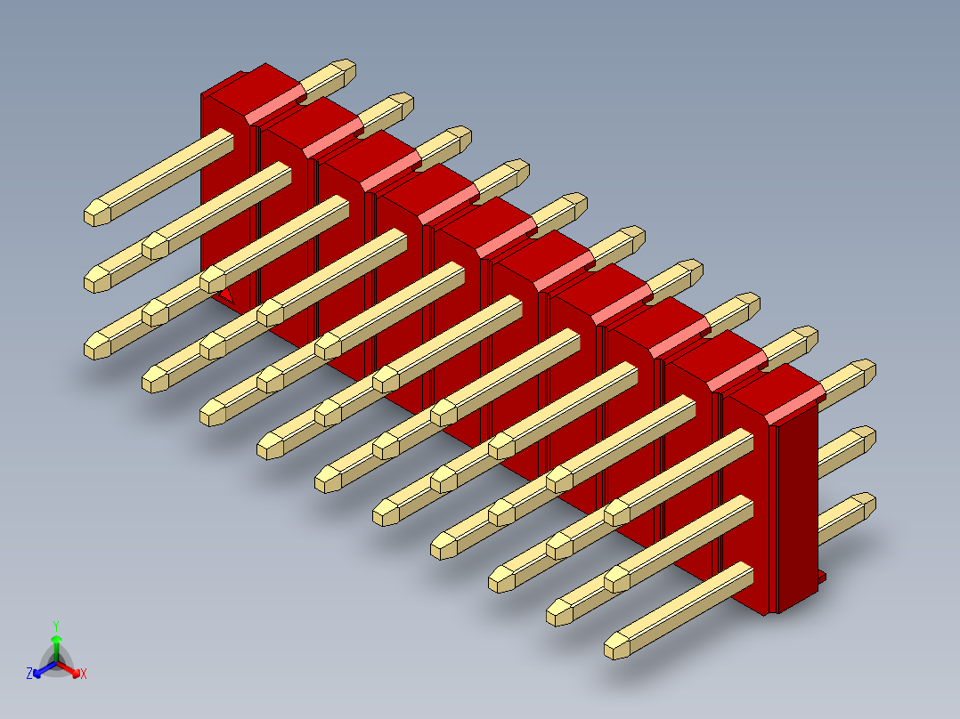 彩色公头100mil（2.54mm）系列-DS1021_red_3x10p_100mil_Type1_rev1.0主视图