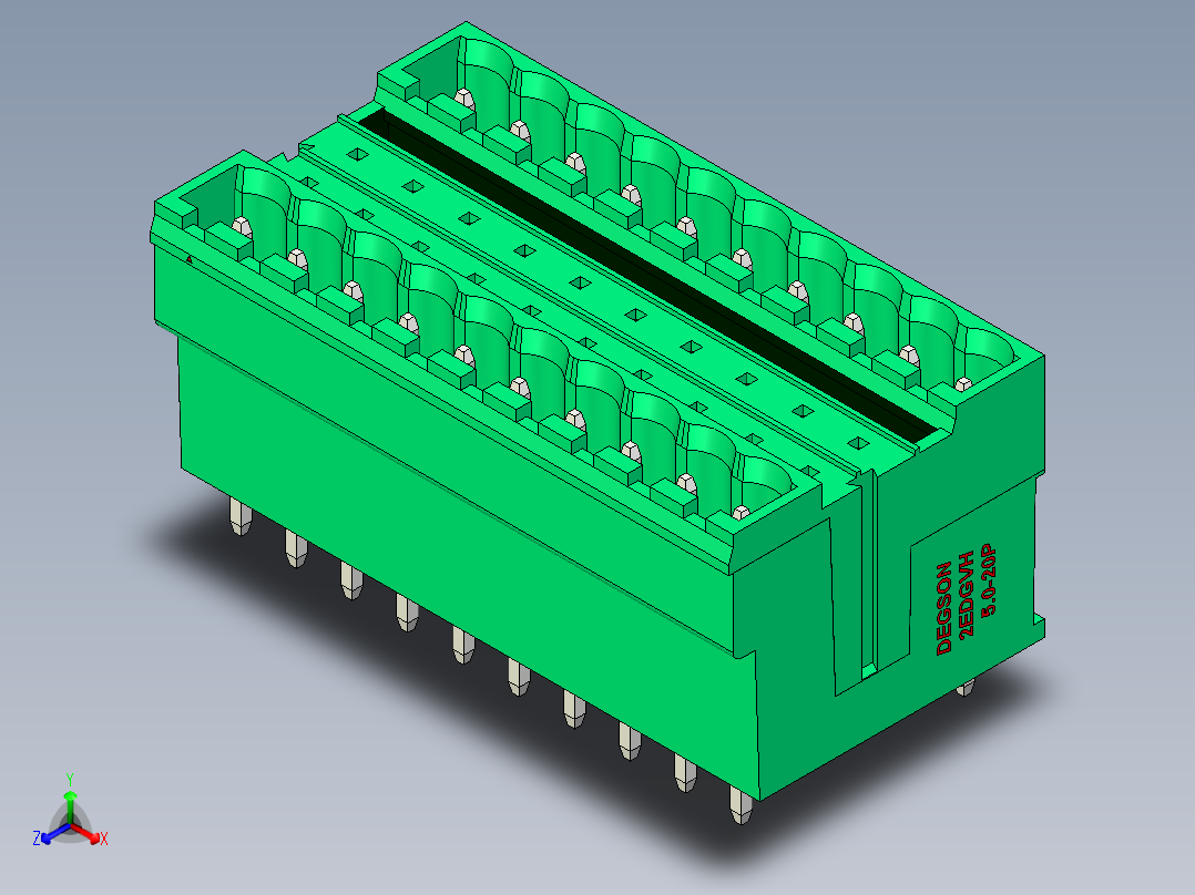 DEGSON 2EDG 系列 5.0mm 可插拔接线端子组-2EDGVH-5.0-20P-14-00AH正等轴测图