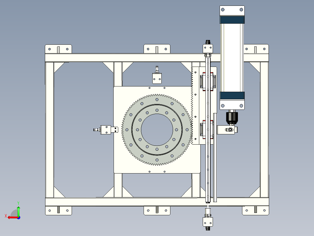 齿轮齿条旋转机构后视图