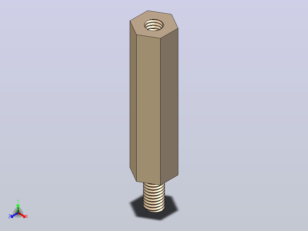 M3 x 6mm A-F x 25mm六角阴阳螺纹柱主视图