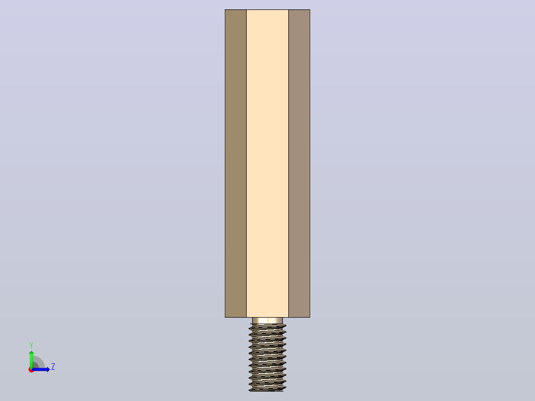 M3 x 6mm A-F x 25mm六角阴阳螺纹柱左视图