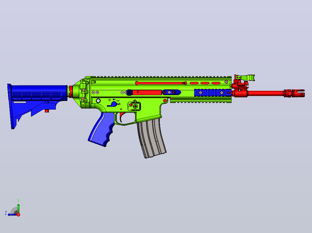 FN-SCAR建模模型右视图