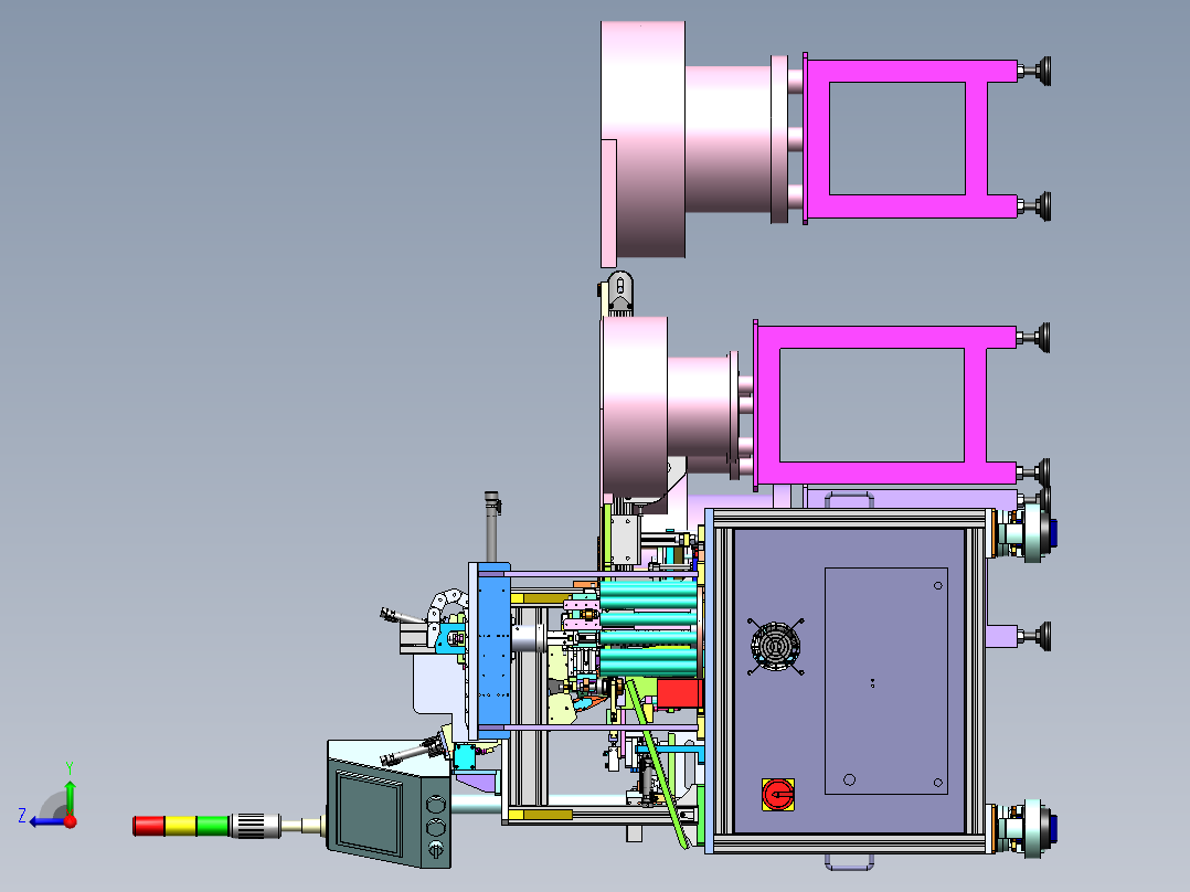 按钮开关自动组装机3D数模图纸 Solidworks设计右视图