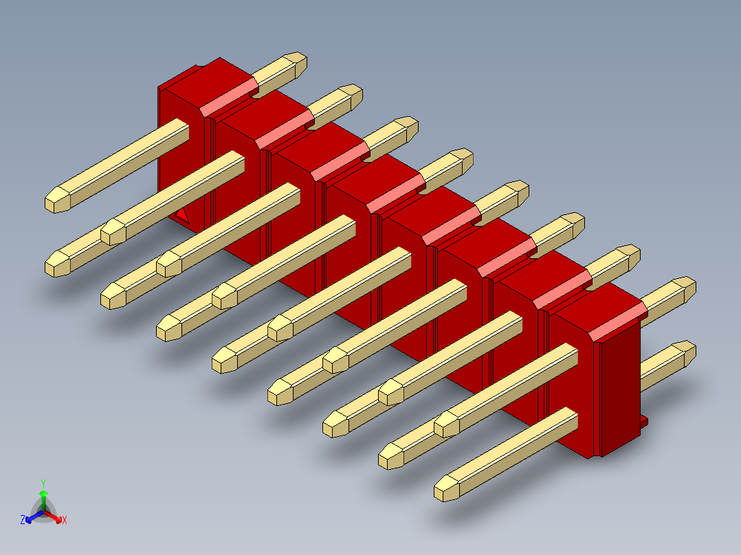 彩色公头100mil（2.54mm）系列-DS1021_red_2x08p_100mil_Type1_rev1.0主视图