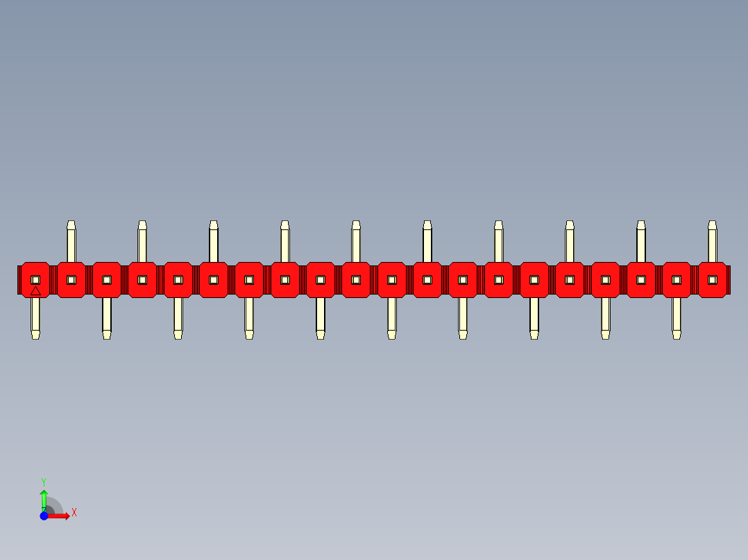 彩色公排针 100mil 2.54mm 系列-DS1022_red_20p_100mil_Type_SMT_R2_rev1.0前视图