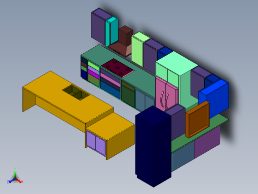 大户型厨房餐厅装修方案正等轴测缩略图