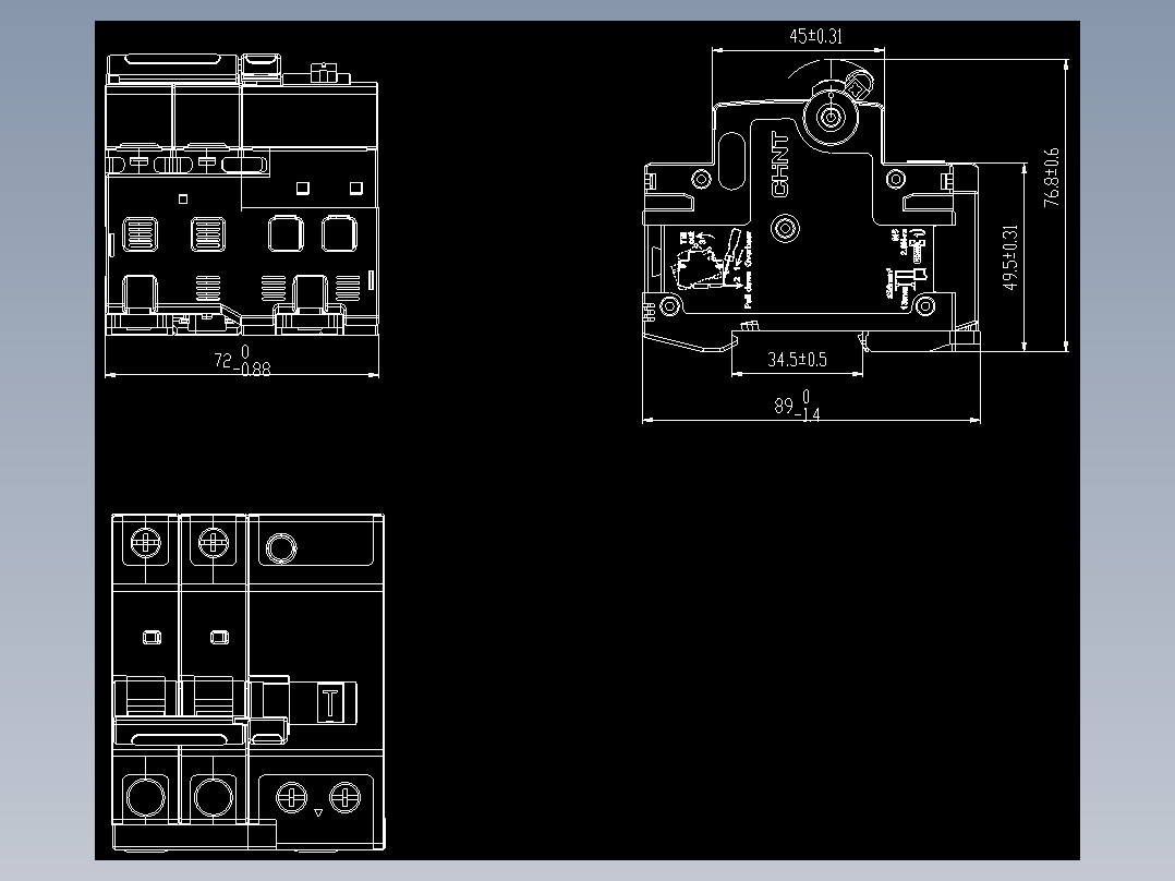 NB8LE-63 2P剩余电流动作断路器外形安装尺寸图202203