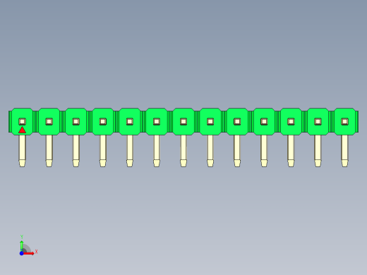 彩色公排针 100mil 2.54mm 系列-DS1022_green_1x13p_100mil_TypeD_rev1.0前视缩略图
