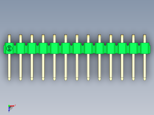 彩色公排针 100mil 2.54mm 系列-DS1022_green_1x13p_100mil_TypeD_rev1.0俯视缩略图
