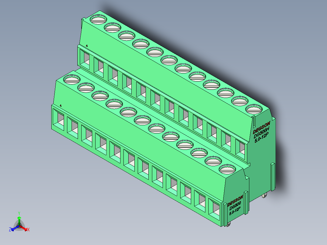 DEGSON DG500 系列 5.05.087.62mm 接线端子-DG500A-5.0-24P-14-00AH正等轴测图