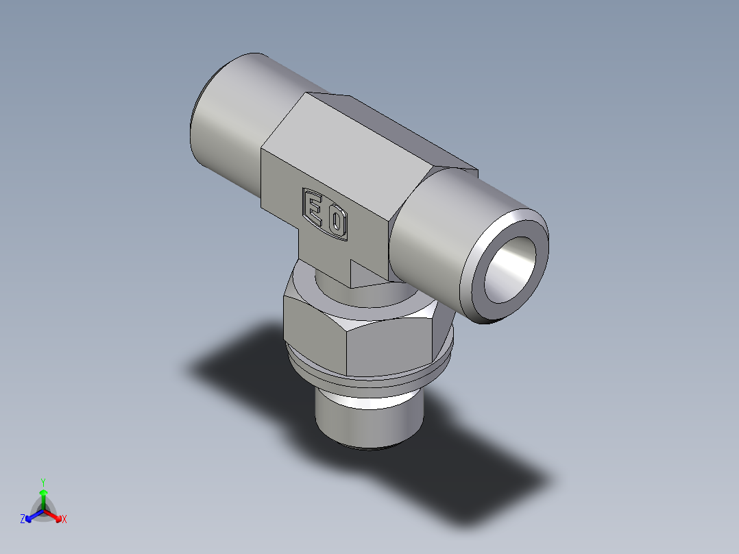 卡套式工业通用硬管接头EO_Adjustable_locknut_branch_tee_TEE06SMOMDCF正等轴测图