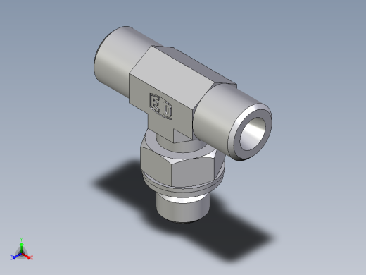 卡套式工业通用硬管接头EO_Adjustable_locknut_branch_tee_TEE06SMOMDCF正等轴测缩略图