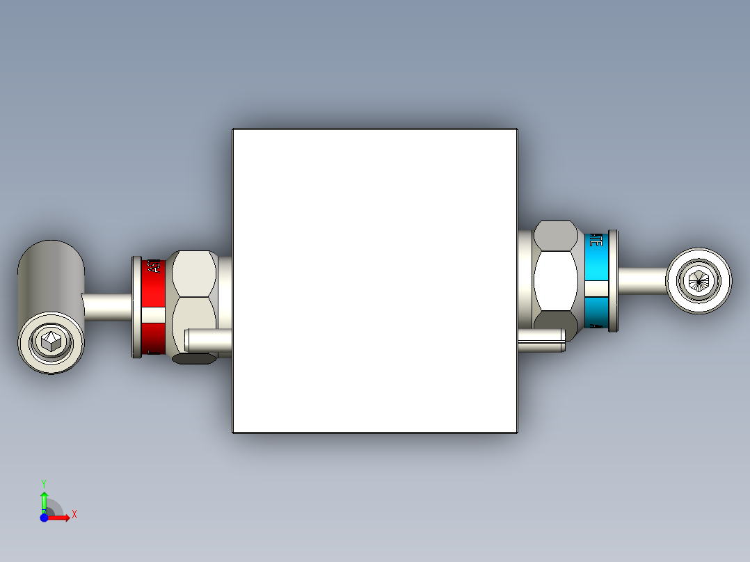 2通仪表歧管，207系列，直阻断-泄放，内螺纹x内螺纹前视图
