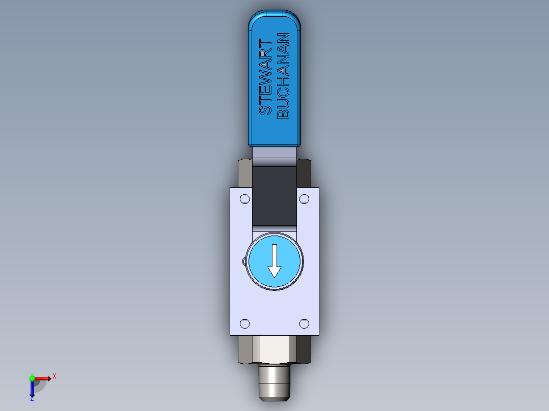 BVJ1型三通单阀底进式切换球阀模型俯视图