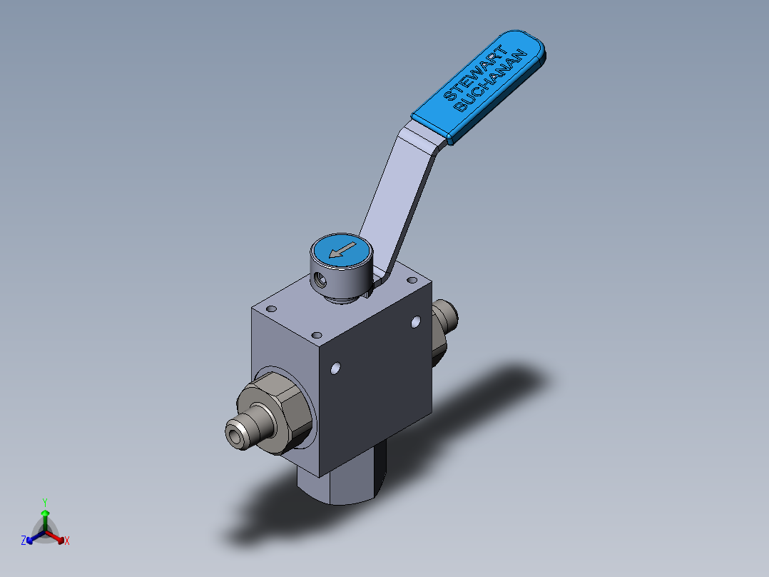 BVJ1型三通单阀底进式切换球阀模型正等轴测图