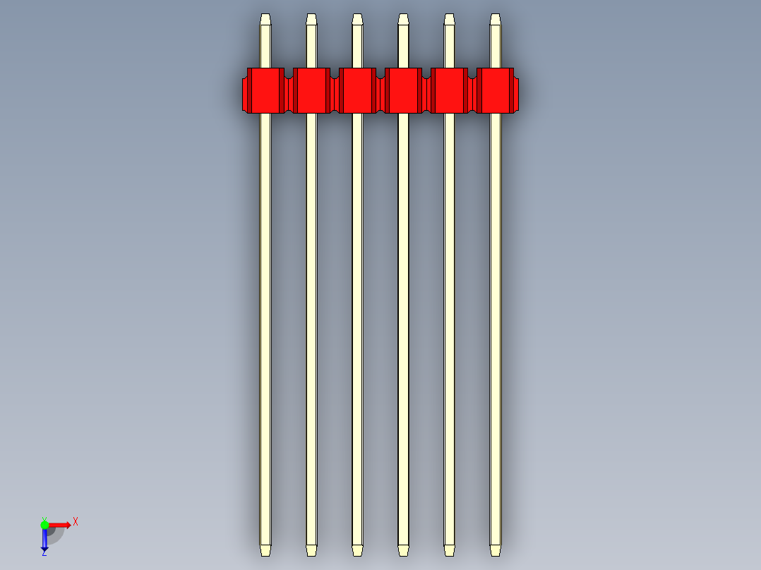 彩色公头100mil（2.54mm）系列-DS1021_red_1x06p_100mil_Type43_rev1.0俯视图
