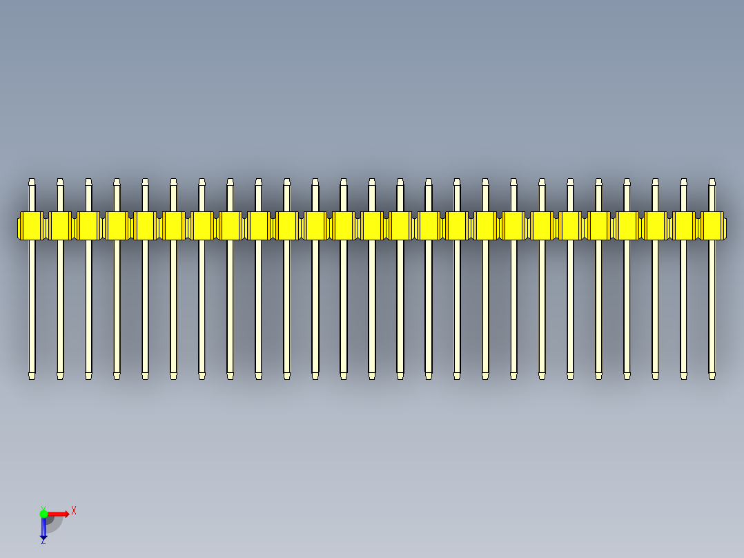 彩色公头100mil（2.54mm）系列-DS1021_yellow_1x25p_100mil_Type5_rev1.0俯视图