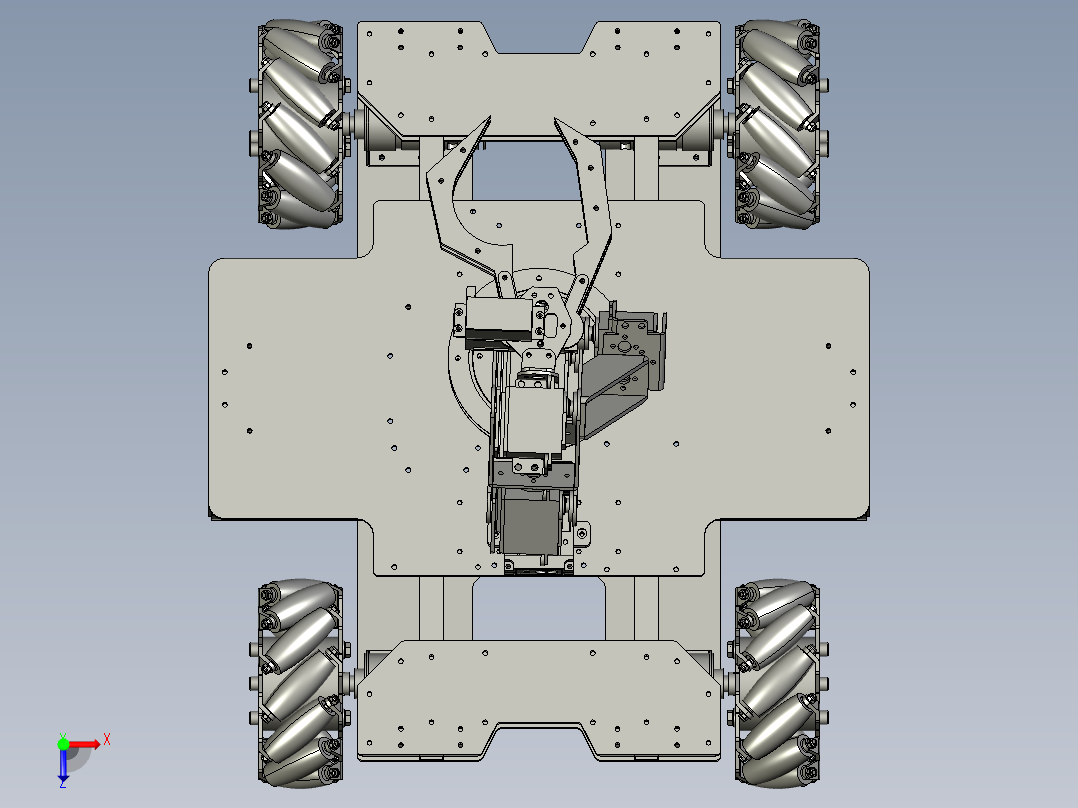 智能小车麦克纳姆轮底盘视觉机械臂编程搬运物流机器人俯视图