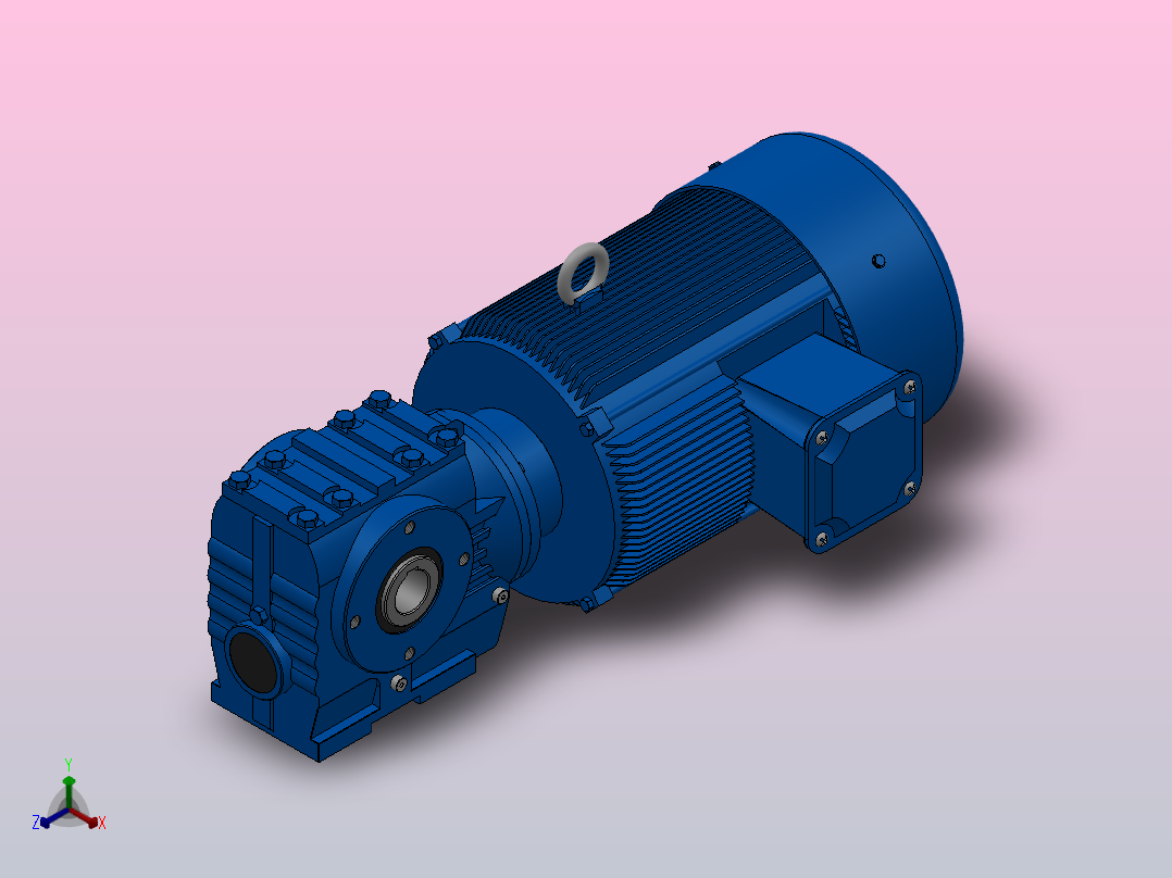 SA67空心轴安装斜齿-蜗轮蜗杆减速机SA67-YV5.5-4P-13.27-M1-0°-A正等轴测图