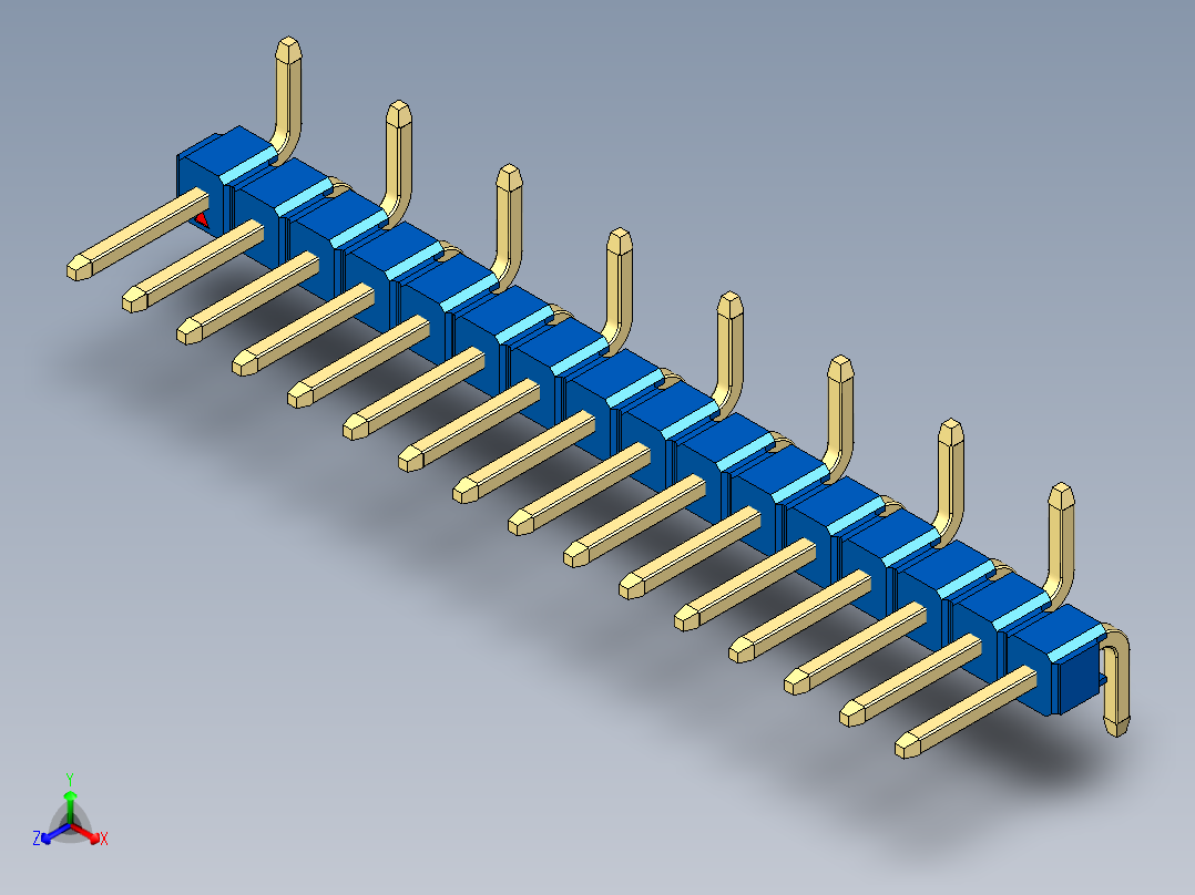 彩色公排针 100mil 2.54mm 系列-DS1022_blue_16p_100mil_Type_SMT_R1_rev1.0主视图