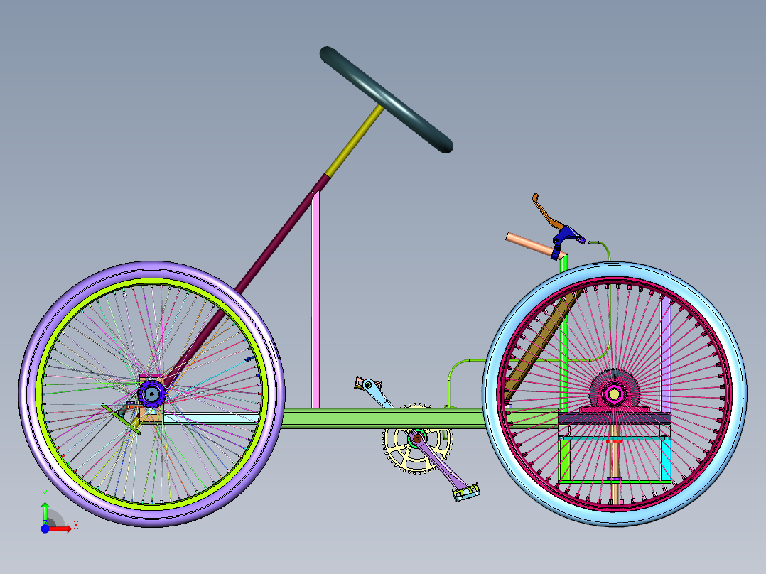 自行车式四轮脚踩割草机前视图