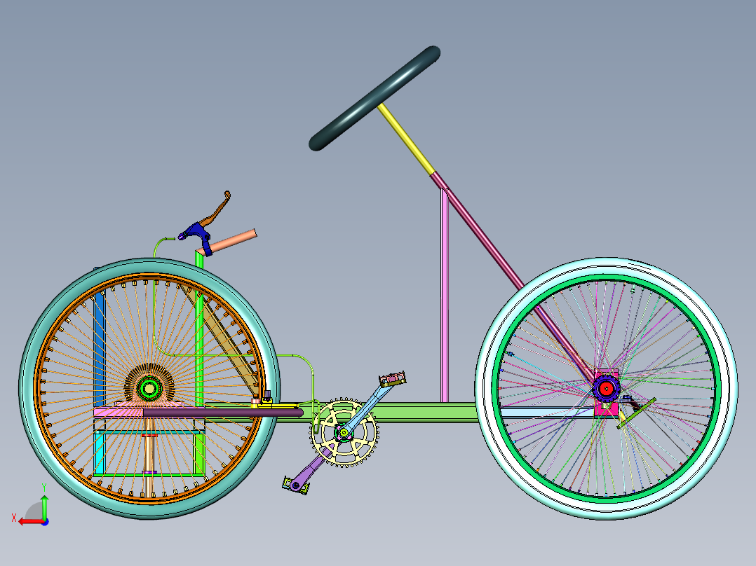 自行车式四轮脚踩割草机后视图