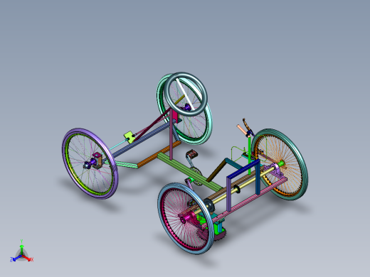 自行车式四轮脚踩割草机正等轴测缩略图