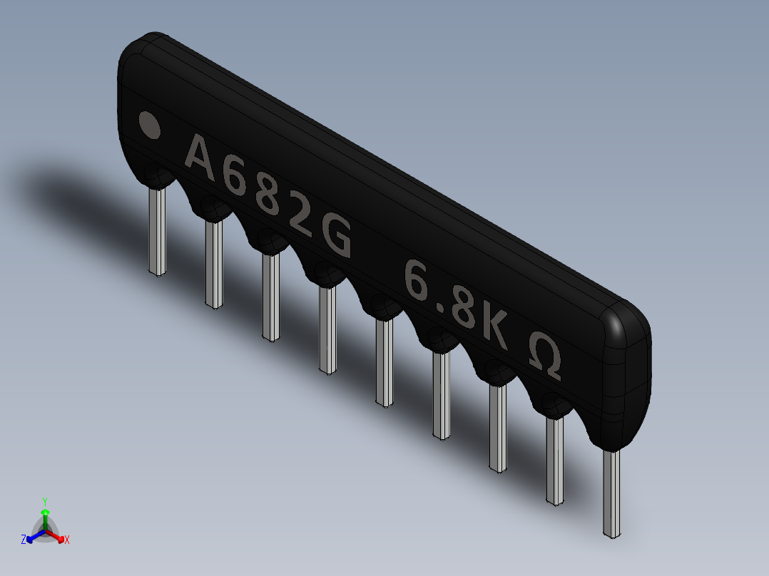 电容器 二极管 电阻器-Resistor Network 6.8K Ohm 9-Pin正等轴测图