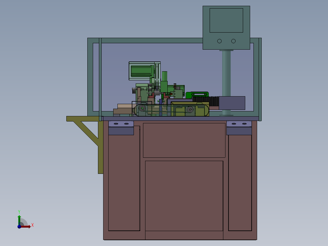 单刀三伺服精车机（sw18可编辑+工程图）前视图