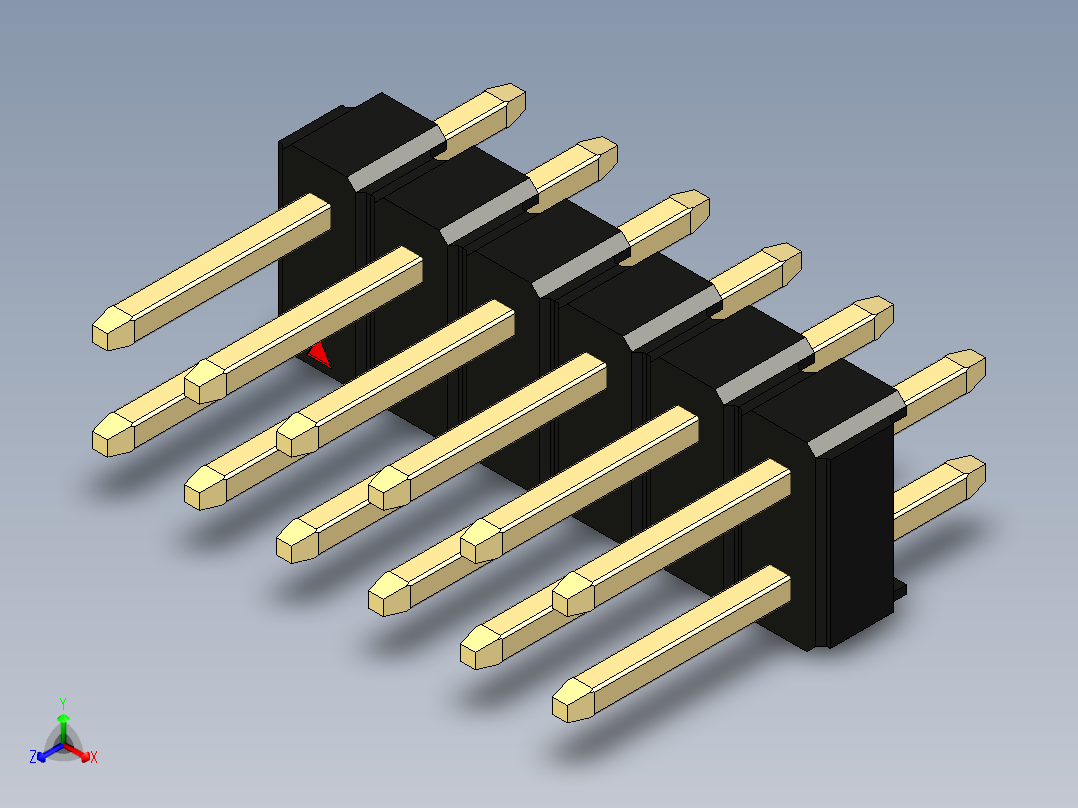 彩色公头100mil（2.54mm）系列-DS1021_black_2x06p_100mil_Type1_rev1.0正等轴测图