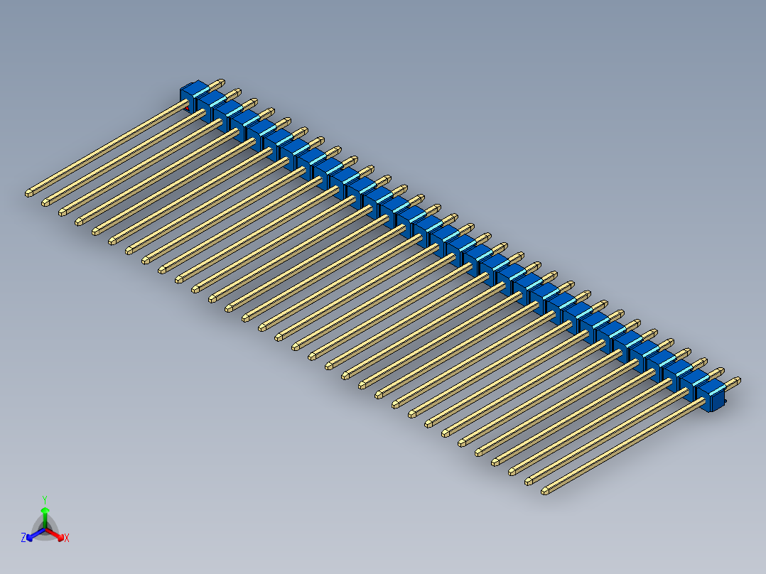 彩色公头100mil（2.54mm）系列-DS1021_blue_1x32p_100mil_Type43_rev1.0正等轴测图