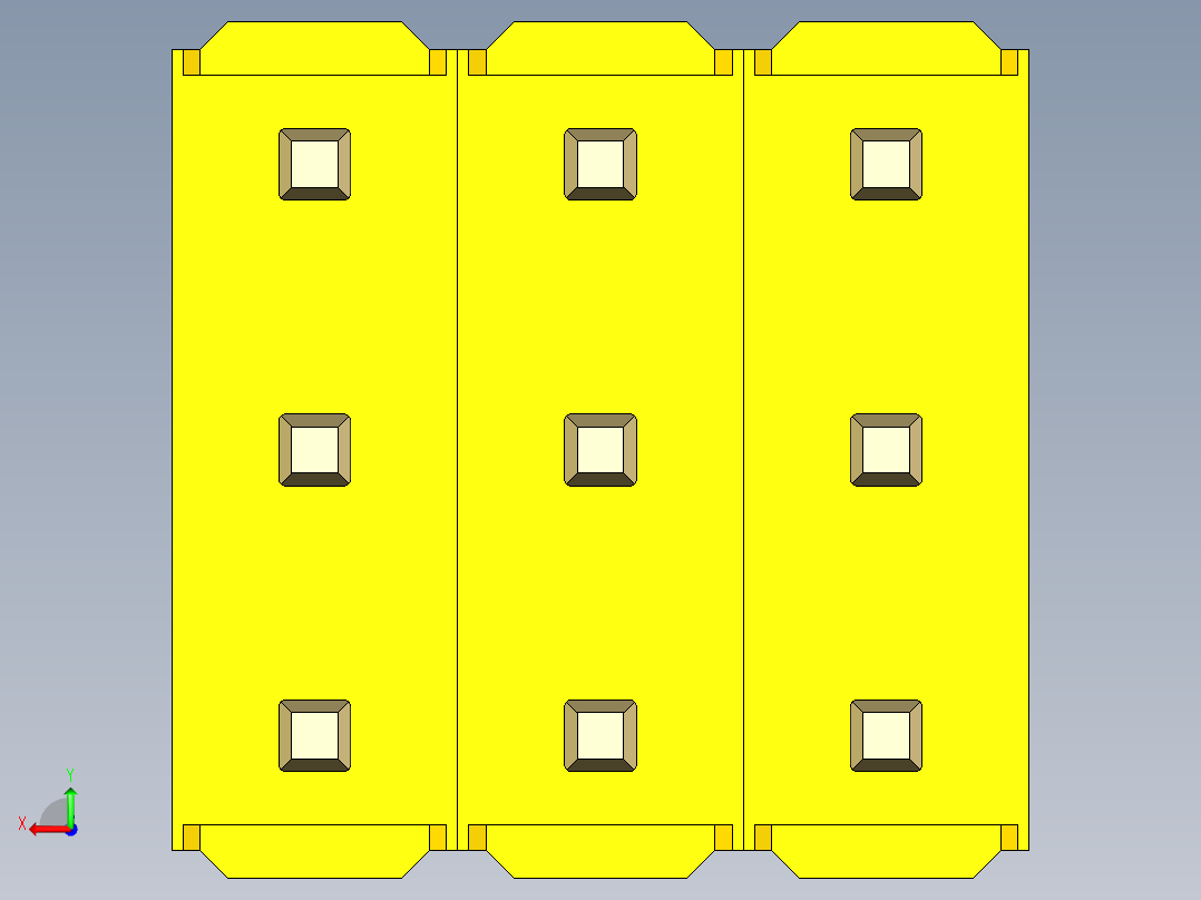 彩色公头100mil（2.54mm）系列-DS1021_yellow_3x03p_100mil_Type19_rev1.0后视图