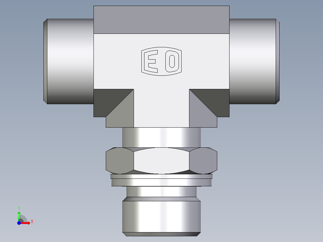 卡套式工业通用硬管接头EO_Adjustable_locknut_branch_tee_TEE16SMOMDCF前视图